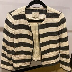 LOFT Black and White Striped Blazer Modern Cropped Design